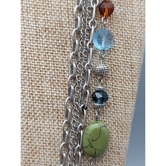 Premier Designs Silver Tone Multi Strand Chain Necklace Colorful Bead Stations - Picture 7 of 13